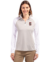 Stanford Cardinal - Cutter & Buck Forge Tonal Stripe Stretch Half Zip Womens Top White/Polished Front