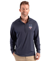 New York Mets Stars & Stripes Cutter & Buck Forge Epic Confidence Recycled Stretch Mens Big & Tall Quarter Zip Dark Navy Blue Heather Front