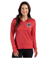 Chicago Cubs Stars & Stripes Cutter & Buck Forge Epic Confidence Recycled Stretch Womens Quarter Zip Cardinal Red Heather Front