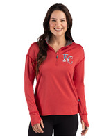 Kansas City Royals Stars & Stripes Cutter & Buck Forge Epic Confidence Recycled Stretch Womens Quarter Zip Cardinal Red Heather Front