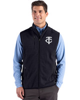 Minnesota Twins Mono Cutter & Buck Hunts Point Epic Comfort Recycled Fleece Mens Full Zip Vest Black Front