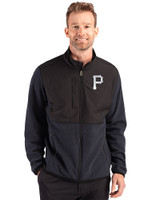 Pittsburgh Pirates Mono Cutter & Buck Hunts Point Epic Comfort Recycled Hybrid Fleece Mens Full Zip Jacket
 Black Front