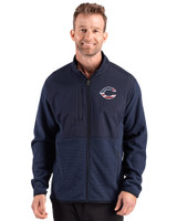 Cincinnati Reds Stars & Stripes Cutter & Buck Hunts Point Epic Comfort Recycled Hybrid Fleece Mens Full Zip Jacket
 Navy Blue Front