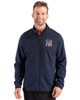 New York Yankees Stars & Stripes Cutter & Buck Hunts Point Epic Comfort Recycled Hybrid Fleece Mens Full Zip Jacket
 Navy Blue Front