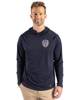 Milwaukee Brewers Stars & Stripes Cutter & Buck Prospect Epic Confidence Recycled Textured Stretch Mens Big & Tall Hooded Pullover Navy Blue Front