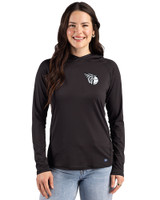 Cleveland Guardians Mono Cutter & Buck Prospect Epic Confidence Recycled Textured Stretch Womens Hooded Pullover Black Front