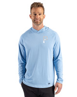 Pittsburgh Pirates Mono Cutter & Buck Prospect Epic Confidence Recycled Textured Stretch Mens Hooded Pullover Atlas Light Blue Front