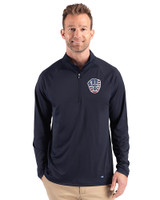 Milwaukee Brewers Stars & Stripes Cutter & Buck Prospect Epic Confidence Recycled Textured Stretch Mens Big & Tall Quarter Zip Navy Blue Front