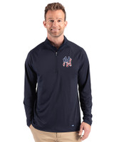 New York Yankees Stars & Stripes Cutter & Buck Prospect Epic Confidence Recycled Textured Stretch Mens Quarter Zip Navy Blue Front