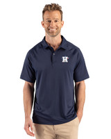 Houston Astros Stars & Stripes Cutter & Buck Prospect Epic Confidence Recycled Textured Stretch Mens Big & Tall Sport Polo Navy Blue Front