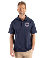 Chicago Cubs Stars & Stripes Cutter & Buck Prospect Epic Confidence Recycled Textured Stretch Mens Sport Polo Navy Blue Front