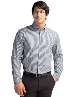 Cutter & Buck Easy Care Stretch Gingham Mens Long Sleeve Button Down Shirt Charcoal Front