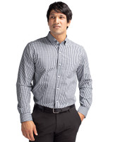 Cutter & Buck Easy Care Stretch Gingham Mens Long Sleeve Button Down Shirt Charcoal Front