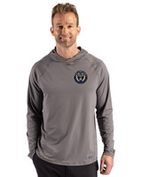 Philadelphia Union Cutter & Buck Prospect Recycled Featherlight Stretch Mens Big & Tall Hooded Pullover Elemental Grey Front