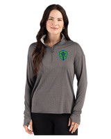Seattle Sounders FC Cutter & Buck Forge Recycled Four-Way Stretch Womens Quarter Zip Pullover Dark Black Heather Front