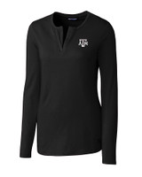 Texas A&M Aggies Cutter & Buck Long Sleeve Womens Double V-Neck Shirt Black Mannequin