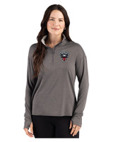 D.C. United Cutter & Buck Forge Recycled Four-Way Stretch Womens Quarter Zip Pullover Dark Black Heather Front