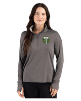 Portland Timbers Cutter & Buck Forge Recycled Four-Way Stretch Womens Quarter Zip Pullover Dark Black Heather Front