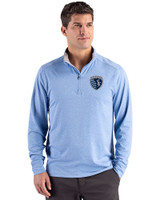 Sporting Kansas City Cutter & Buck Forge Recycled Four-Way Stretch Mens Quarter Zip Pullover Dark Atlas Heather Front