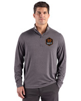 Houston Dynamo FC Cutter & Buck Forge Recycled Four-Way Stretch Mens Quarter Zip Pullover Dark Black Heather Front