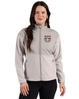 New York Red Bulls Cutter & Buck Hunts Point Recycled Fleece Womens Hybrid Full Zip Jacket Polished Medium Gray Front