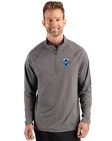 Vancouver Whitecaps FC Cutter & Buck Prospect Recycled Featherlight Stretch Mens Big & Tall Quarter Zip Elemental Grey Front