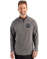 Philadelphia Union Cutter & Buck Prospect Recycled Featherlight Stretch Mens Big & Tall Quarter Zip Elemental Grey Front