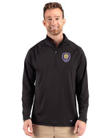 Orlando City SC Cutter & Buck Prospect Recycled Featherlight Stretch Mens Big & Tall Quarter Zip Black Front