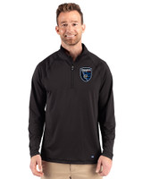 San Jose Earthquakes Cutter & Buck Prospect Recycled Featherlight Stretch Mens Big & Tall Quarter Zip Black Front