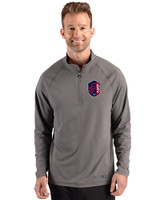 St. Louis City SC Cutter & Buck Prospect Recycled Featherlight Stretch Mens Big & Tall Quarter Zip Elemental Grey Front
