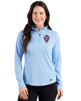 Colorado Rapids Cutter & Buck Prospect Recycled Featherlight Stretch Womens Quarter Zip Atlas Light Blue Front