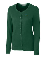Miami Hurricanes Cutter & Buck Lakemont Womens Cardigan Sweater Hunter Green Mannequin