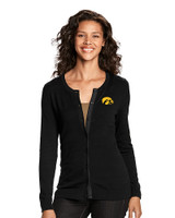 Iowa Hawkeyes Cutter & Buck Womens Lakemont Cardigan Sweater Black Front