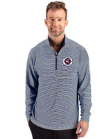 New England Revolution Cutter & Buck Forge Recycled Double Stripe Four-Way Stretch Mens Quarter Zip Pullover Navy Blue/White Front