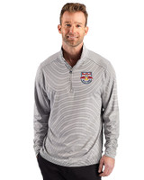 New York Red Bulls Cutter & Buck Forge Recycled Double Stripe Four-Way Stretch Mens Quarter Zip Pullover Polished/White Front