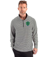 Seattle Sounders FC Cutter & Buck Forge Recycled Double Stripe Four-Way Stretch Mens Quarter Zip Pullover Black/White Front
