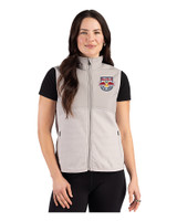 New York Red Bulls Cutter & Buck Hunts Point Recycled Fleece Womens Hybrid Full Zip Vest Polished Medium Gray Front