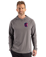 St. Louis City SC Cutter & Buck Prospect Recycled Featherlight Stretch Mens Hooded Pullover Elemental Grey Front