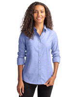 Cutter & Buck Easy Care Stretch Oxford Womens Long Sleeve Button Down Shirt French Blue Front