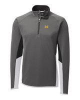 Michigan Wolverines Cutter & Buck Traverse Colorblock Stretch Quarter Zip Mens Pullover Elemental Grey Mannequin