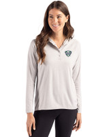 Mid-American Conference Cutter & Buck Coastline Recycled Double Peached Womens Hooded Pullover CONCRETE Front