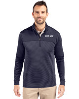 Boston Red Sox City Connect- Cutter & Buck Traverse Recycled Stretch Stripe Mens Big & Tall Quarter Zip Liberty Navy Front