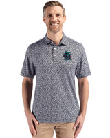 Miami Marlins City Connect- Cutter & Buck Pike Recycled Flora Print Mens Polo Black Front