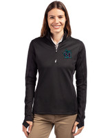 Miami Marlins City Connect- Cutter & Buck Traverse Recycled Stretch Womens Quarter Zip Black Front