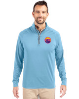 Colorado Rockies City Connect- Cutter & Buck Adapt Recycled Soft Knit Stretch  Mens Quarter Zip Pullover  Atlas Light Blue Front