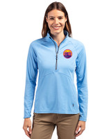 Colorado Rockies City Connect- Cutter & Buck Adapt Recycled Soft Knit Stretch Womens Half Zip Pullover Atlas Light Blue Front