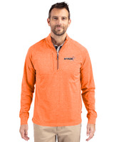 Houston Astros City Connect- Cutter & Buck Adapt Recycled Soft Knit Stretch Mens Heathered Quarter Zip Pullover  College Orange Heather Front