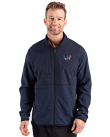 Washington Commanders Americana Cutter & Buck Hunts Point Recycled Fleece Mens Hybrid Full Zip Jacket
 Navy Blue Front