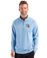 Los Angeles Chargers NFL Helmet Cutter & Buck Prospect Recycled Featherlight Stretch Mens Quarter Zip Atlas Light Blue Front