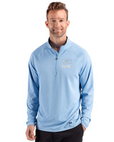 Green Bay Packers Mono Cutter & Buck Prospect Recycled Featherlight Stretch Mens Quarter Zip Atlas Light Blue Front
